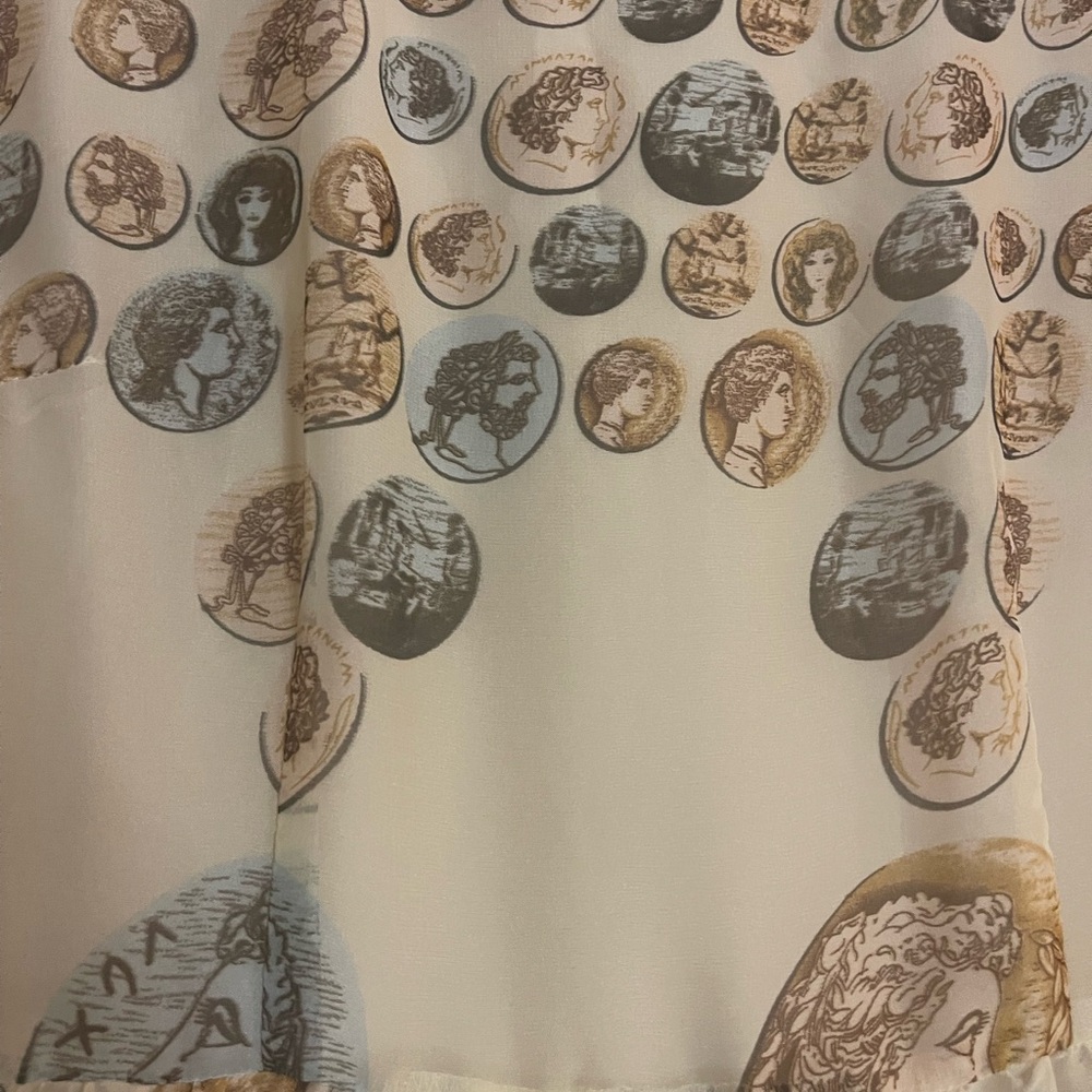Elegant Beige Coin Patterned Vintage inspired Dress- size XL - Picture 2 of 11